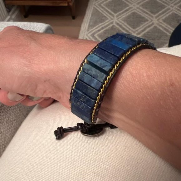 Natural Lapis Lazuli Stone Blue Gemstone Tube Braided Bracelet - Picture 4 of 5